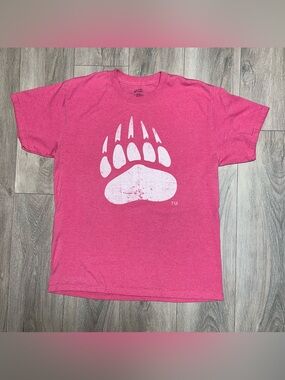 Grizzly Bear Print Pink T-Shirt Port And Company Women's Large  Preshrunk
